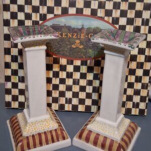 MacKenzie-Childs Frank and Mustard Candlestick Pair - Retired - RARE!!!!